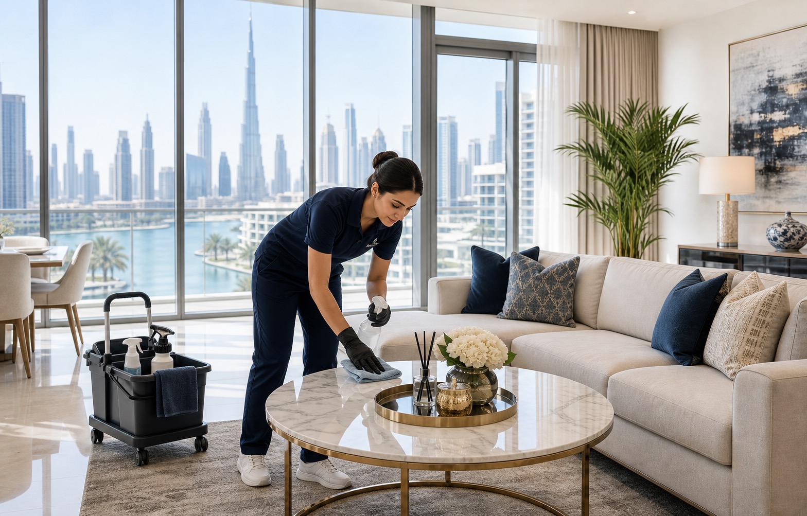Professional cleaning service in a luxury Dubai home