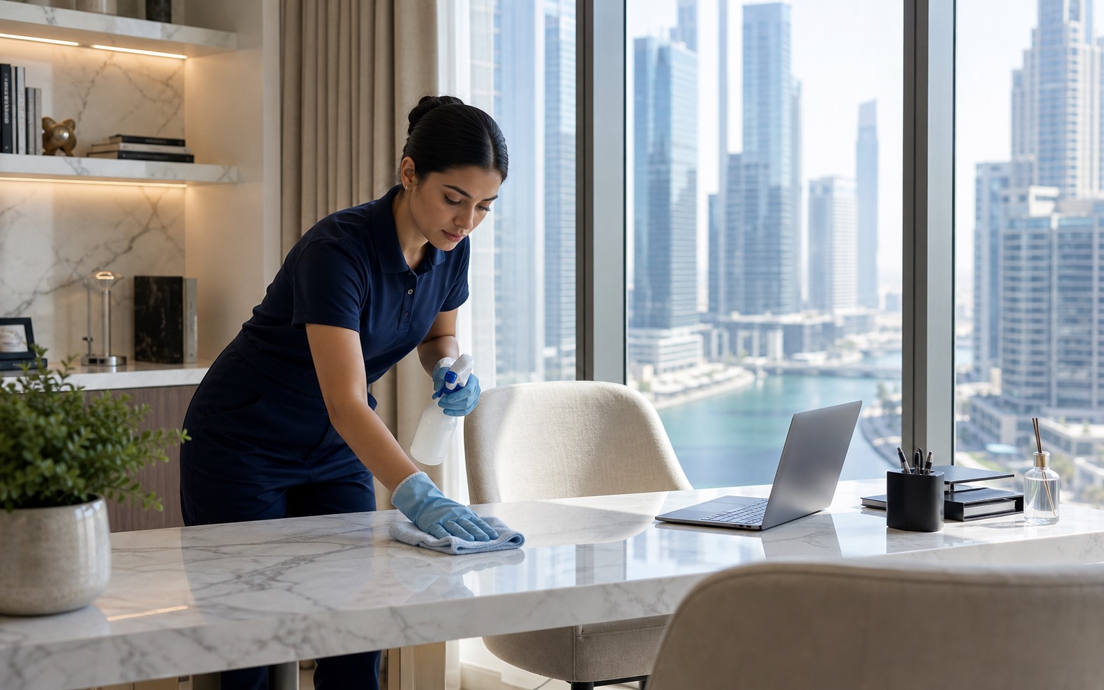Cleaning services in a Business Bay luxury apartment
