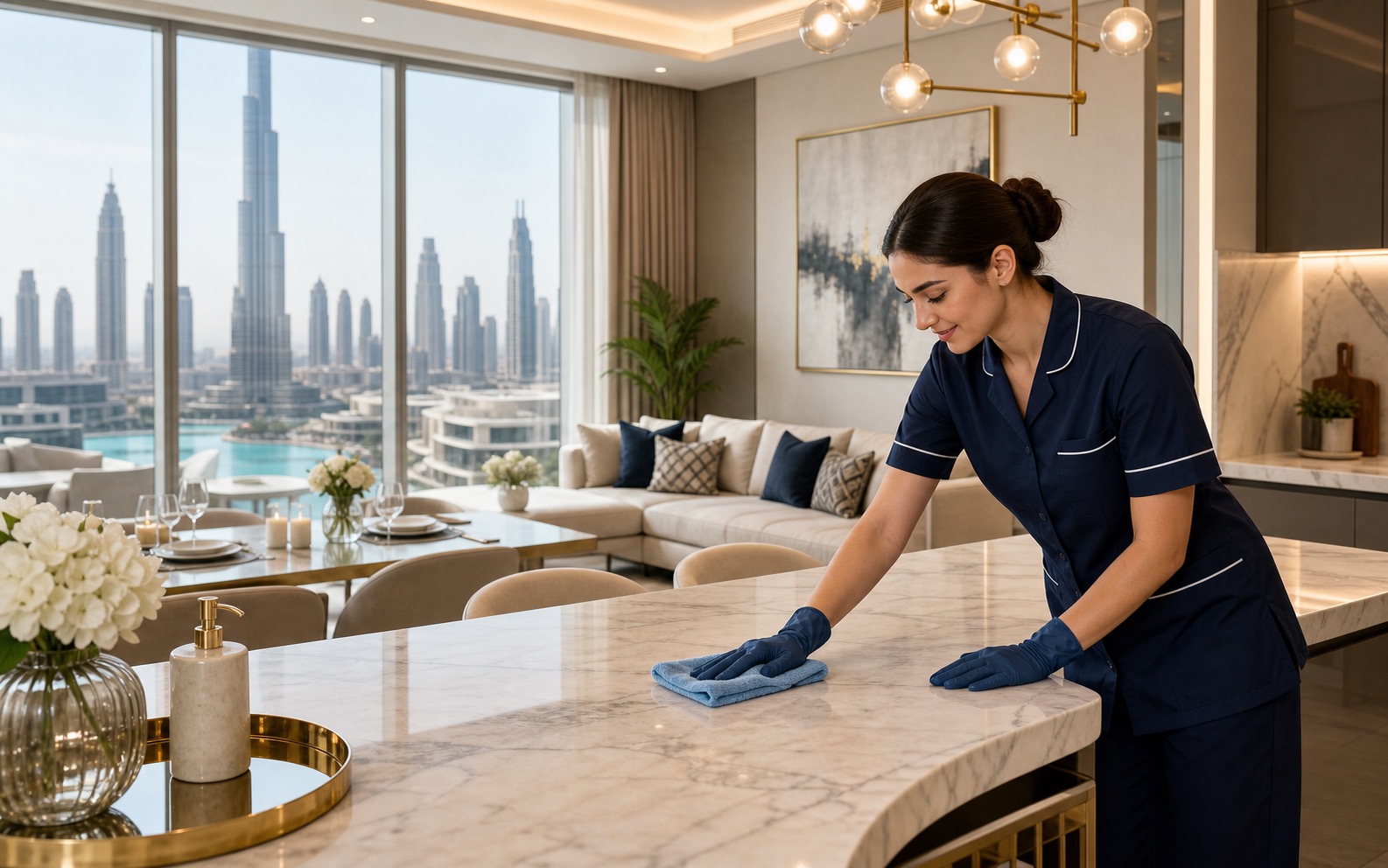 Cleaning services in a Downtown Dubai luxury apartment
